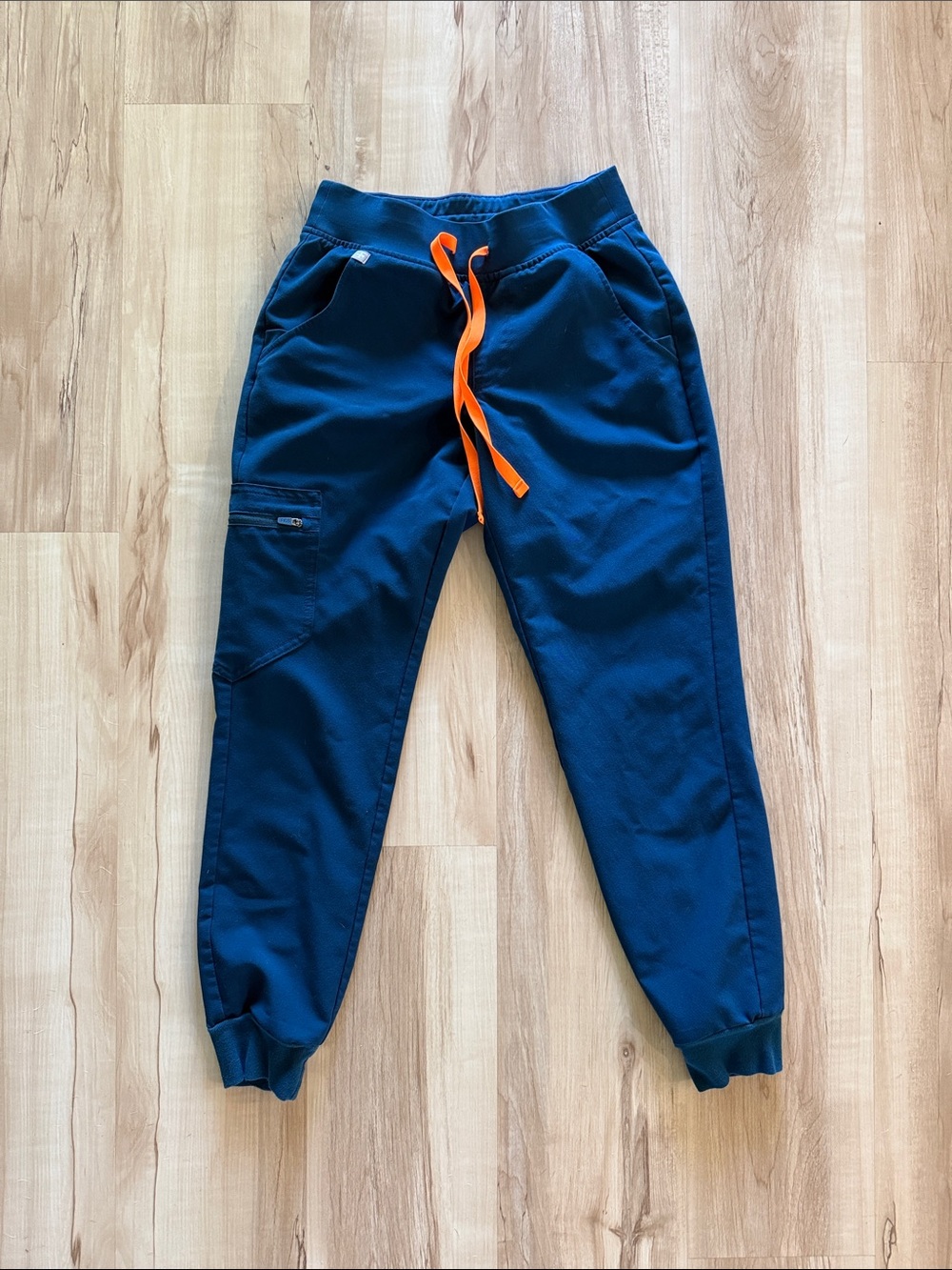 FIGS Deep Reef Blue Zamora Jogger Scrub pants with Orange Drawstring